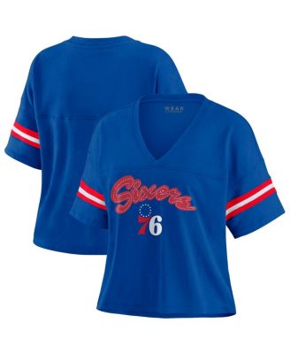 Women's Royal Philadelphia 76ers Plus Size Color Block Boxy V-Neck T-Shirt