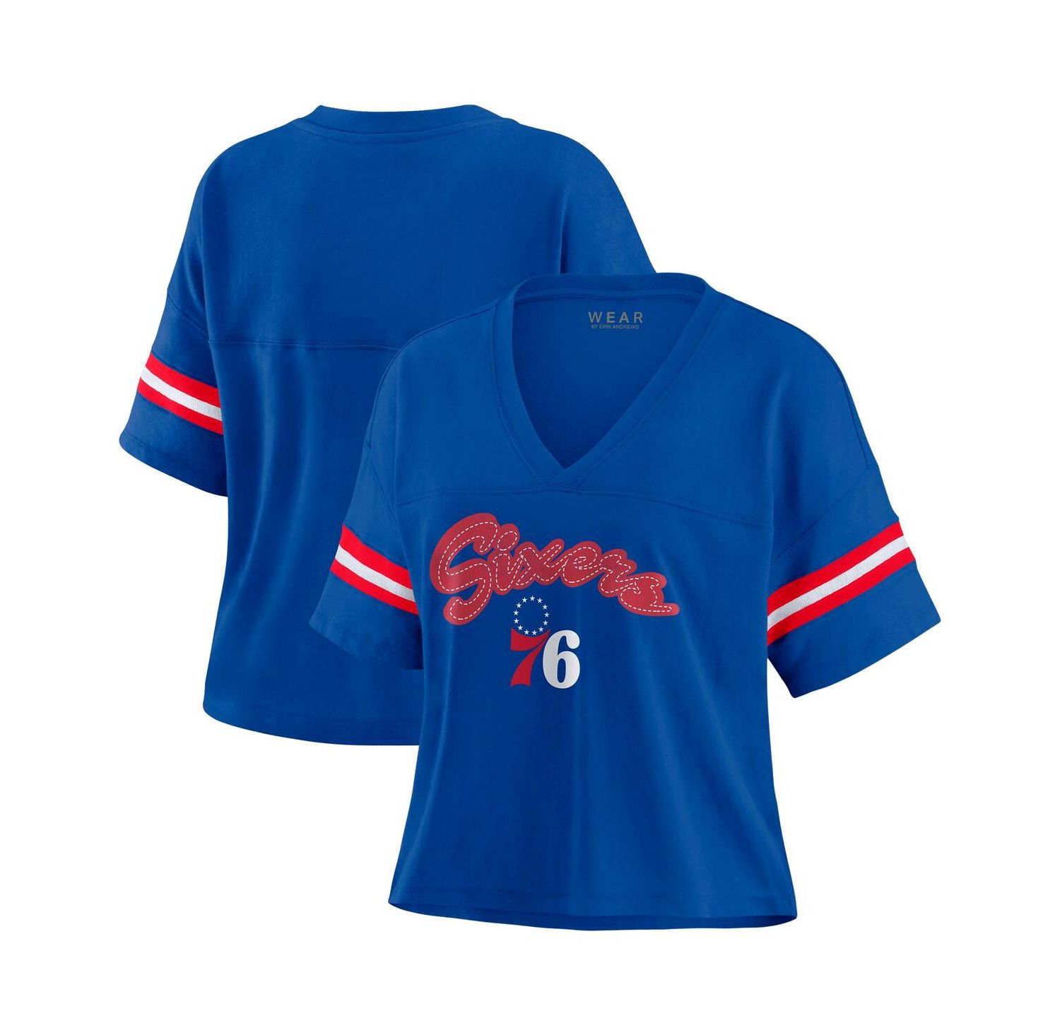 Women's Royal Philadelphia 76ers Plus Size Color Block Boxy V-Neck T-Shirt