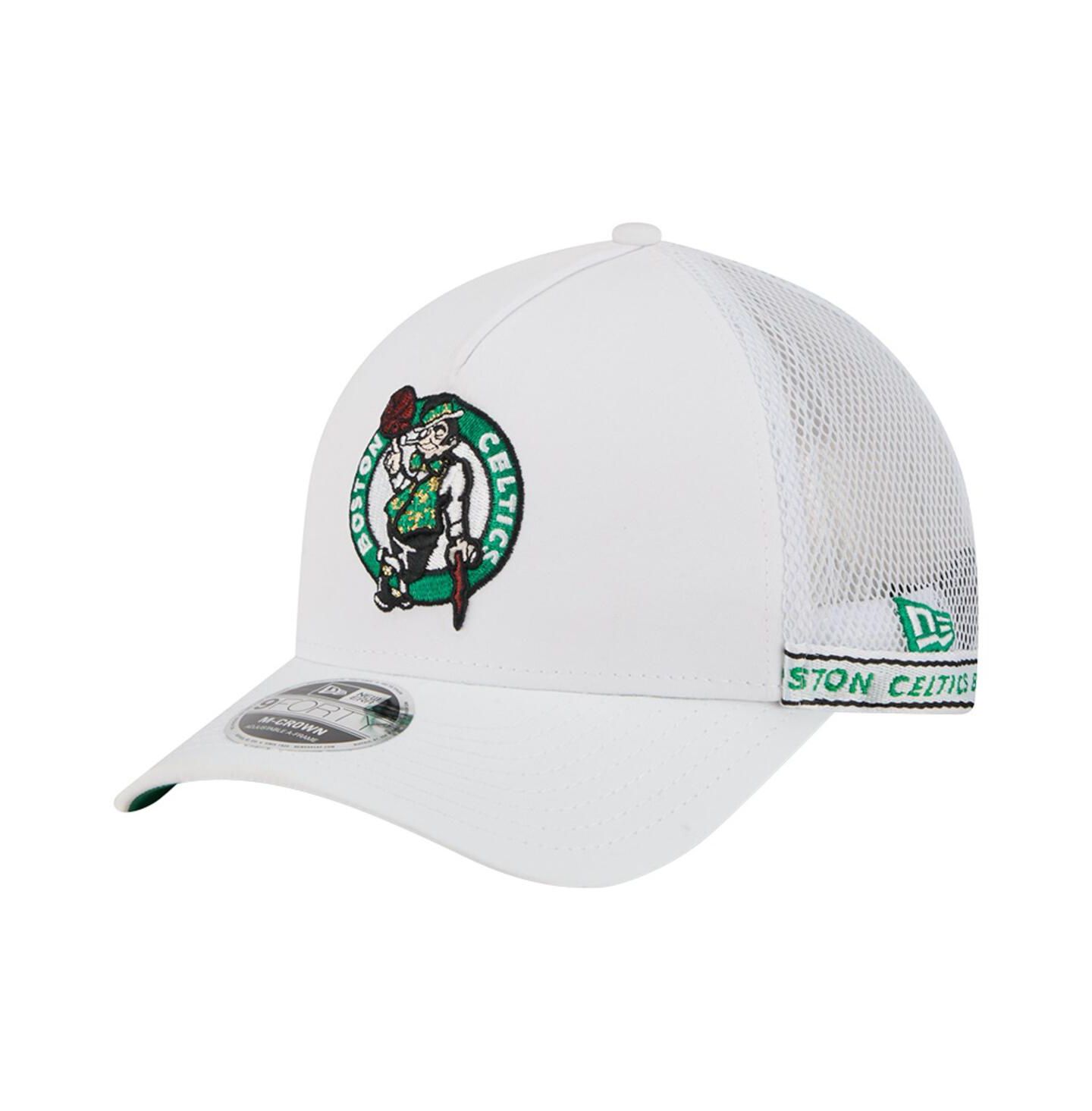 Мужская кепка New Era White Boston Celtics Featherweight Team Tape 9FORTY M-Crown A-Frame Adjustable Hat — фото 1