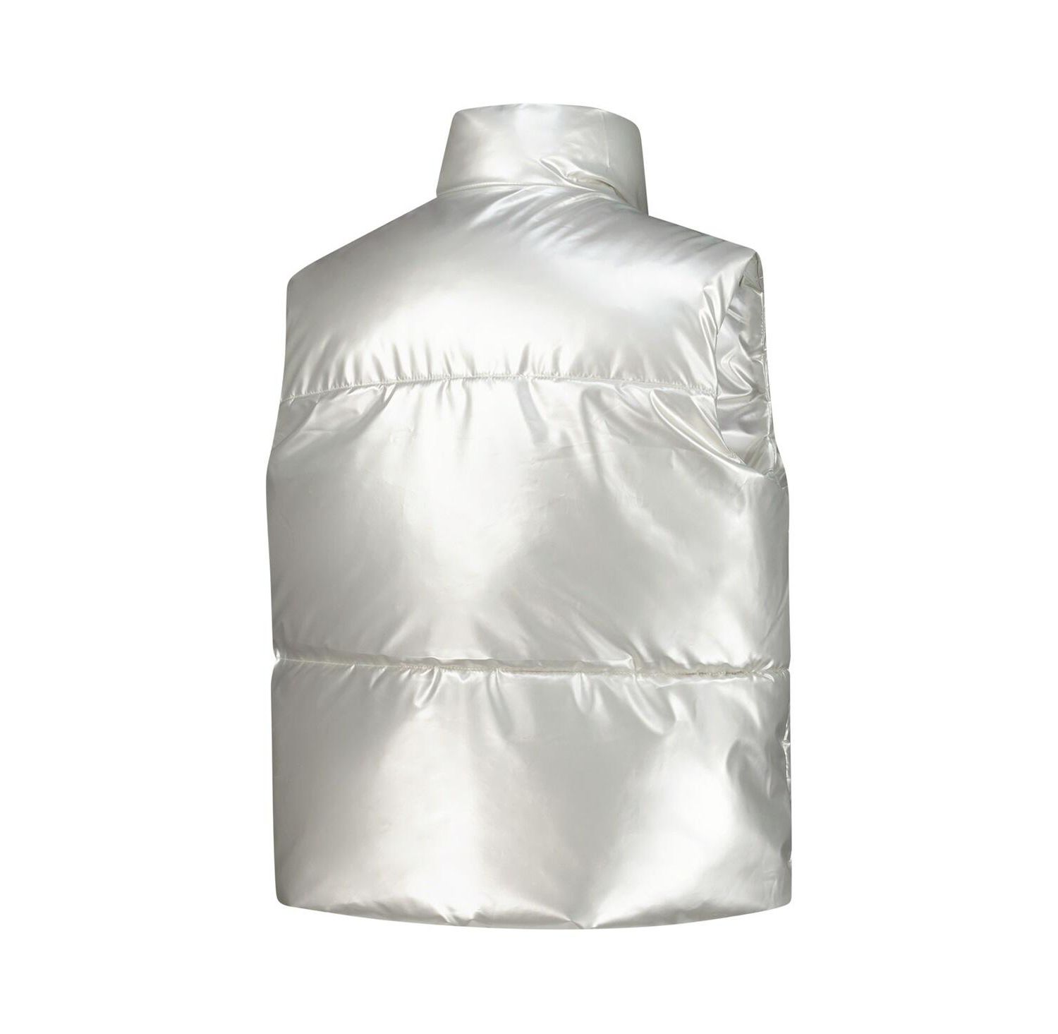 Women's Silver Wisconsin Badgers Metallic Cropped Full-Zip Sleeveless Puffer Vest