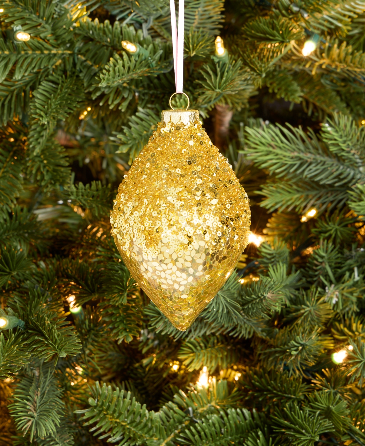 Holiday Lane Berry Tones Gold Glass Drop Ornament, Macy's Exclusive