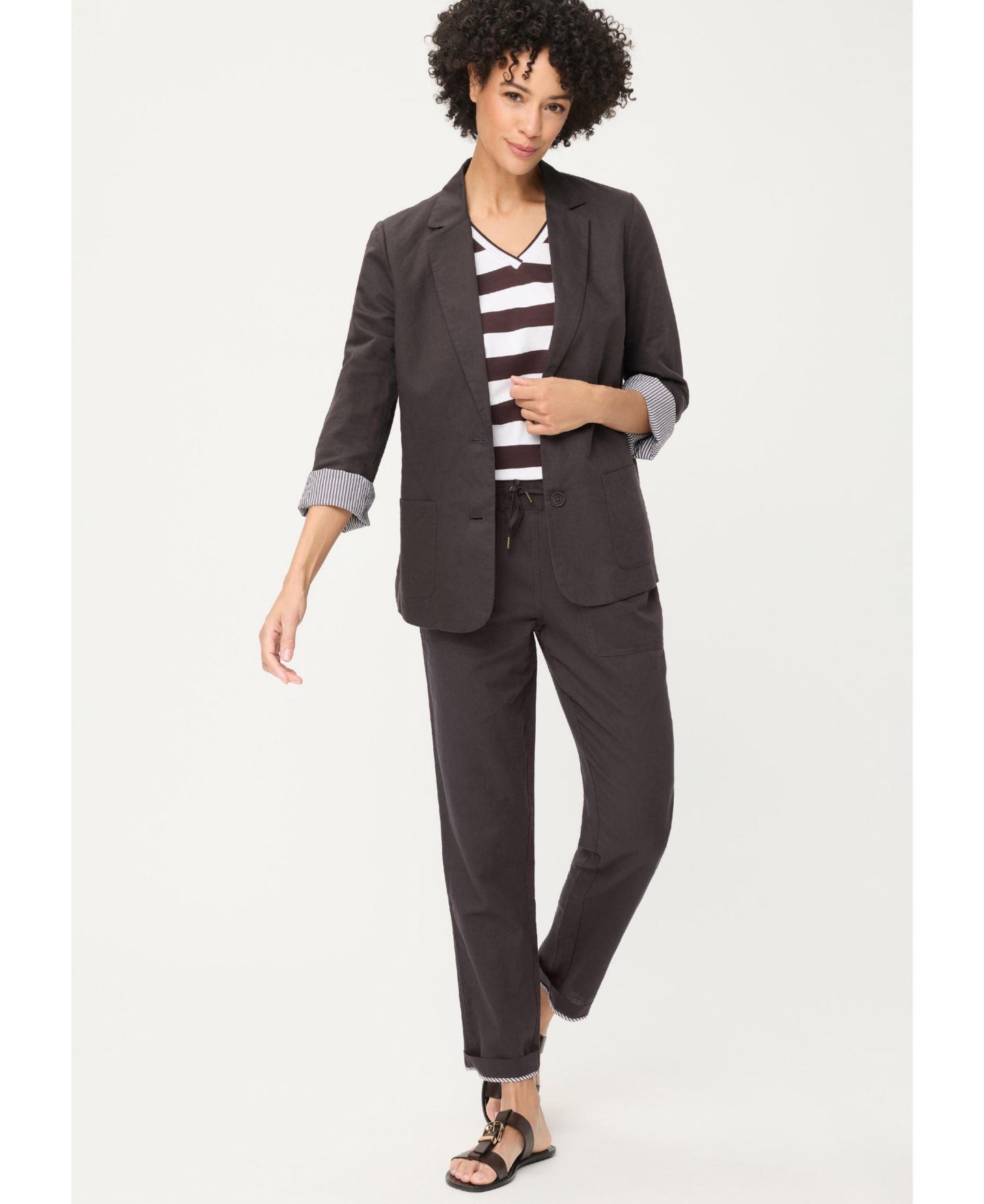 Женский пиджак Olsen Cotton-Linen Blazer, цвет: Тёмный коричневый — фото 4