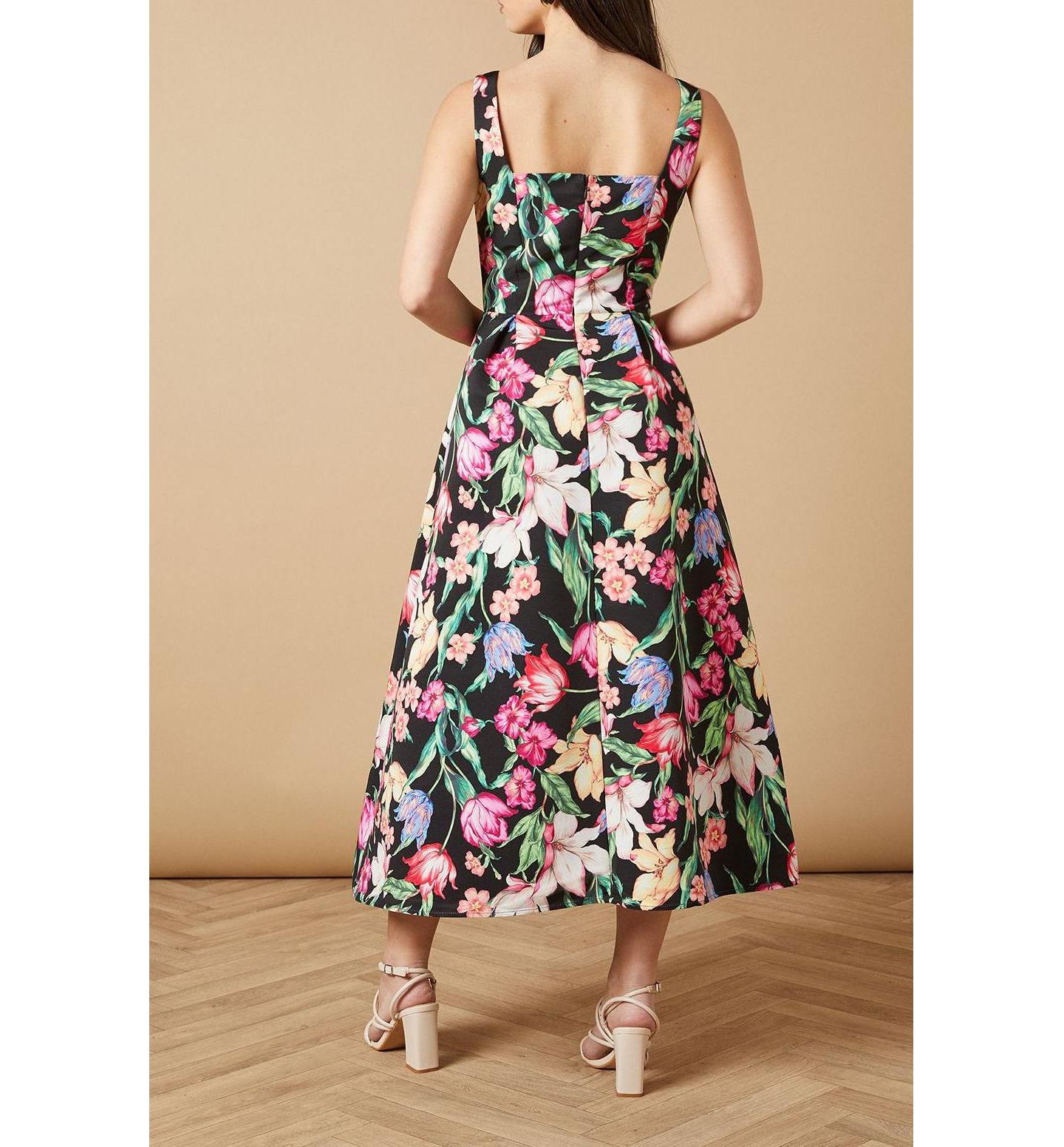 Женское платье Oasis Occasion Floral Strappy Twill Midi, цвет: Чёрный — фото 5
