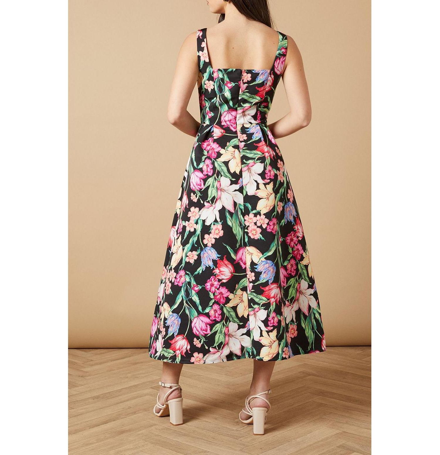 Women's Occasion Floral Strappy Twill Midi Dress