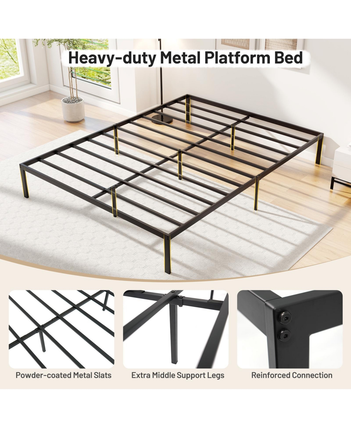 Gymax Queen Size Metal Bed Frame Heavy Duty Support Slats Mattress Foundation