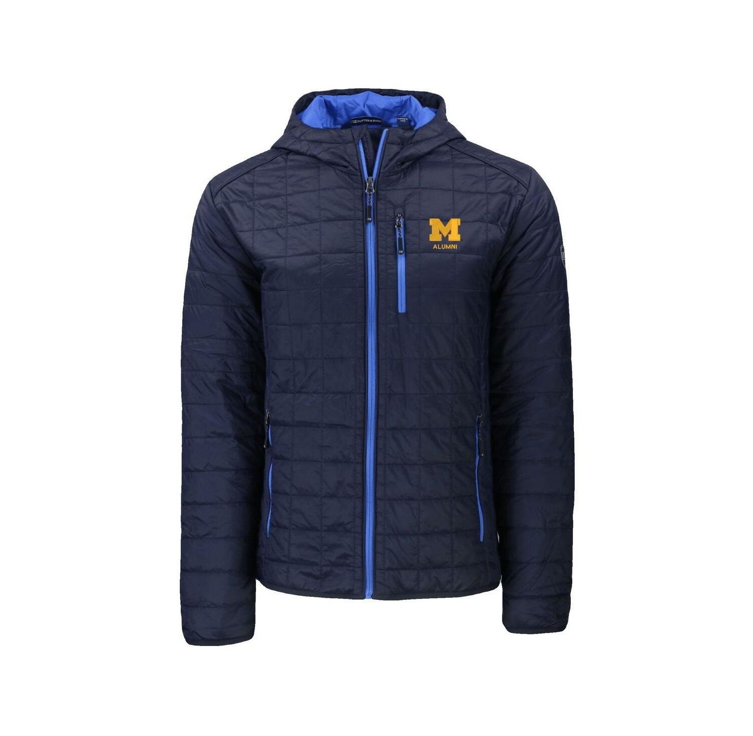 Men's Cutter & Buck Navy Michigan Wolverines Rainier Eco PrimaLoft Hooded Full-Zip Jacket