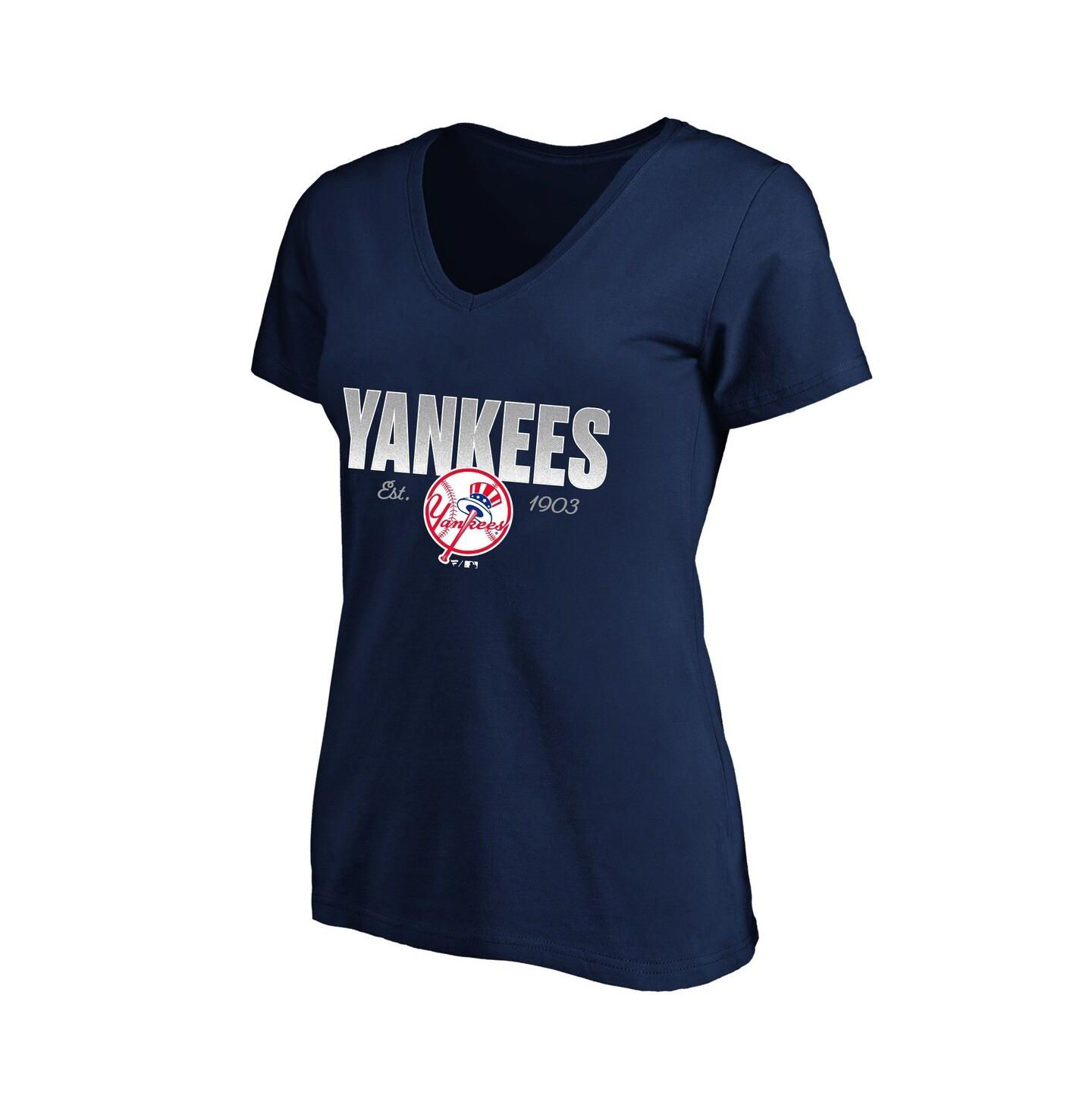 Женская футболка Fanatics Profile Navy New York Yankees Plus Size Wordmark V-Neck — фото 1