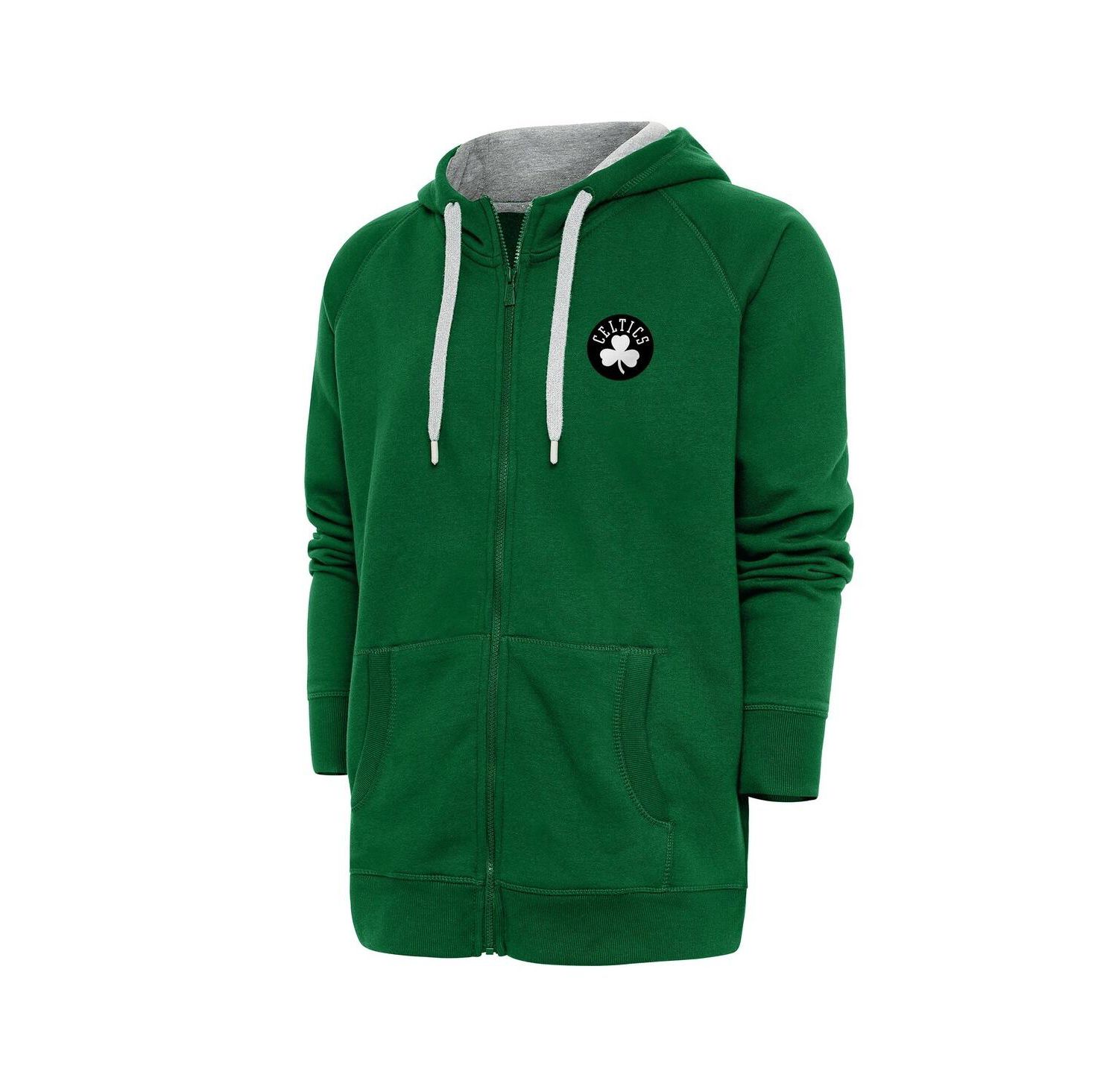 Men's Kelly Green Boston Celtics Metallic Logo Victory Raglan Full-Zip Hoodie