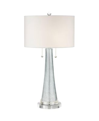 Miriam Coastal Table Lamp with Round Riser 29.5 Inches Tall Glass Drum Shade for Bedroom Living Room Bedside Nightstand