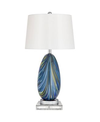 Pablo Modern Table Lamp with Square Riser 28.5 Inches Tall Art Glass Drum Shade for Bedroom Living Room Bedside Kids