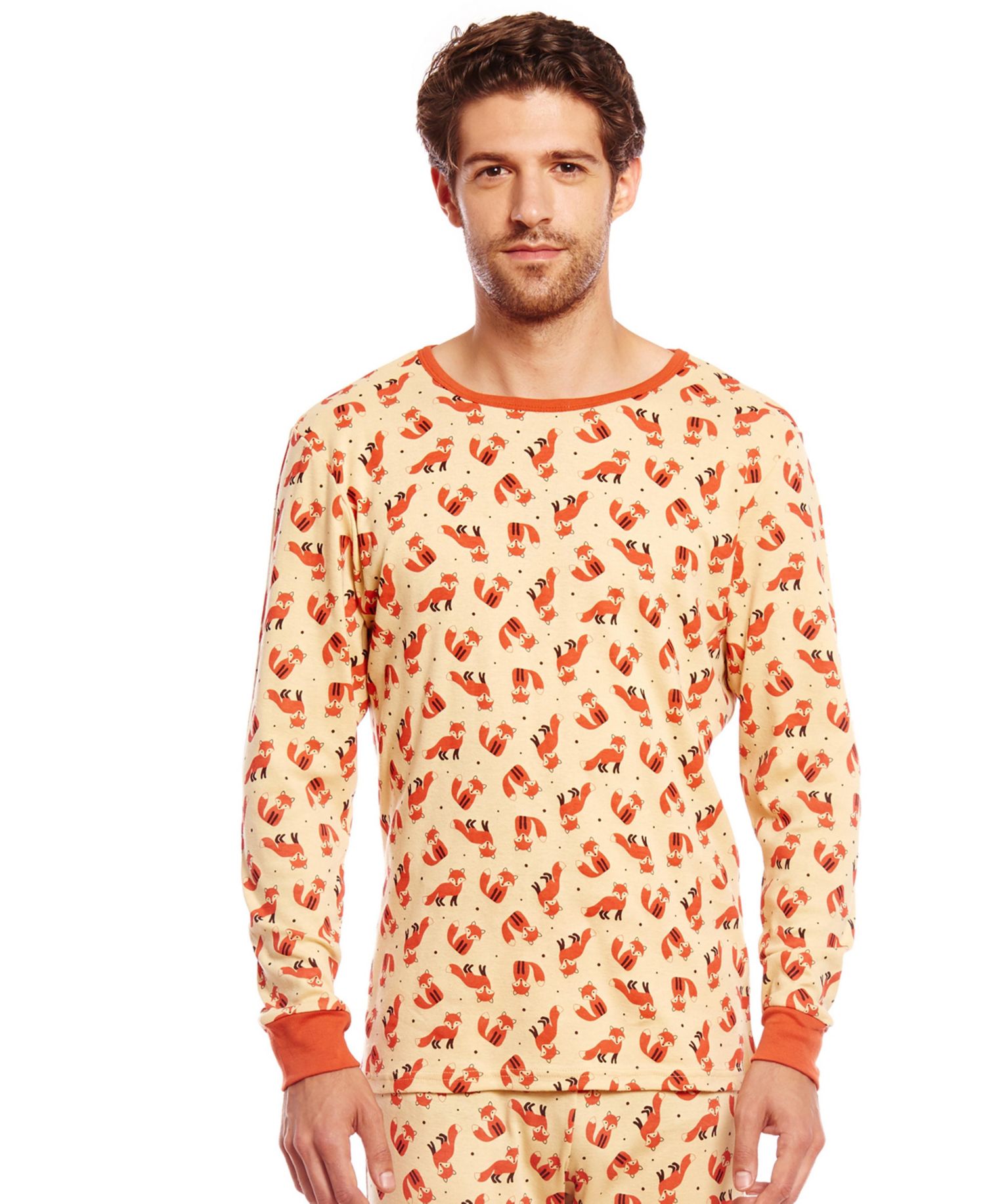 Men's 2-pc. Cotton Long Sleeve Shirt and Pants Allover Print Pajamas