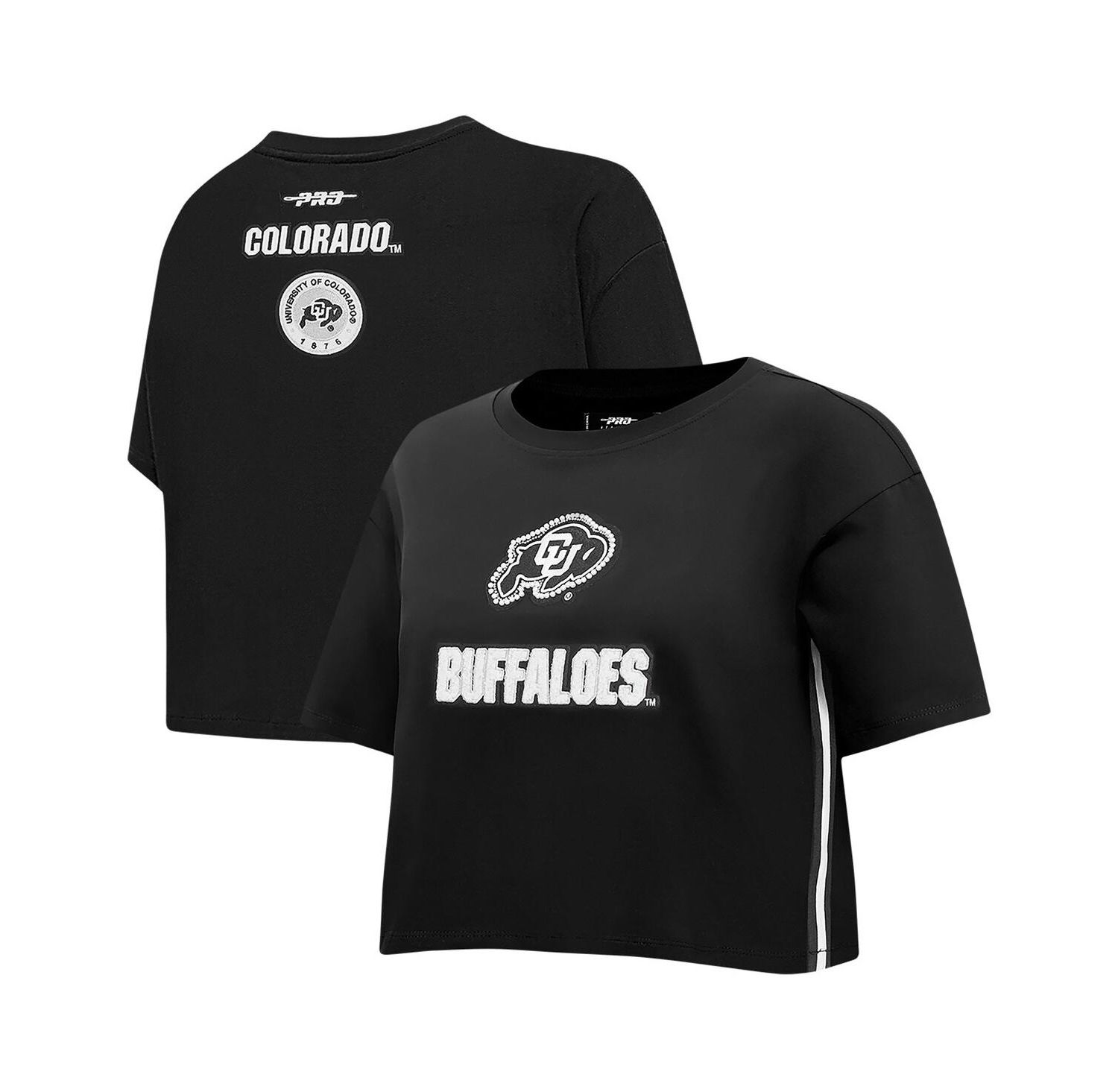 Women's Black Colorado Buffaloes Rhinestone Boxy Cropped T-Shirt