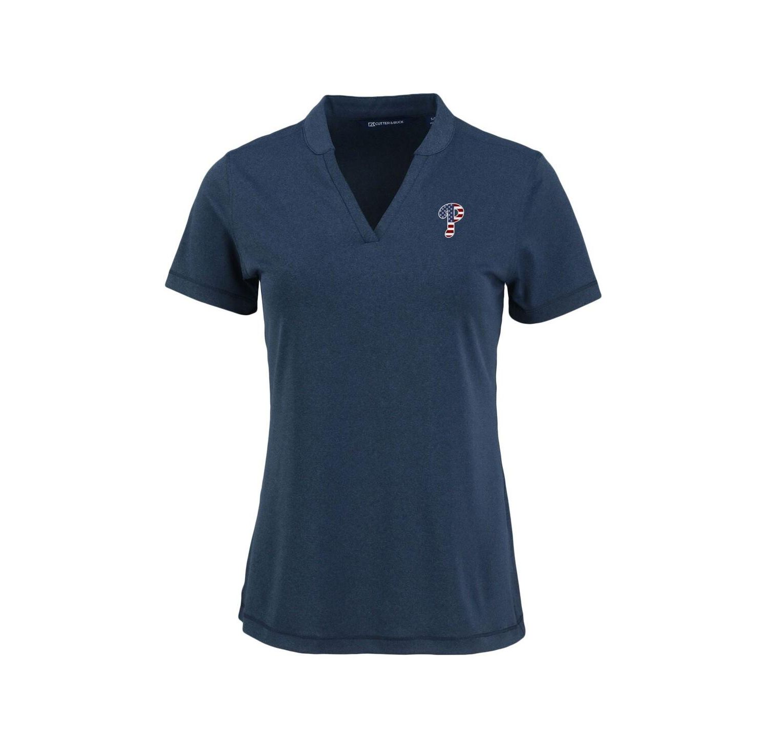 Women's Heather Navy Philadelphia Phillies Forge Stretch Blade DryTec V-Neck Polo Shirt