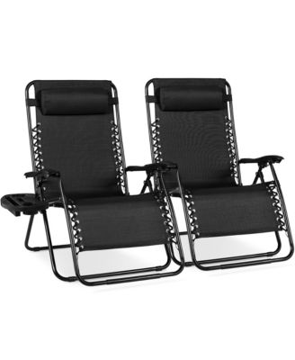 Set of 2 Extra Wide Zero Gravity Lounge Chair Recliners w/ Cup Holder