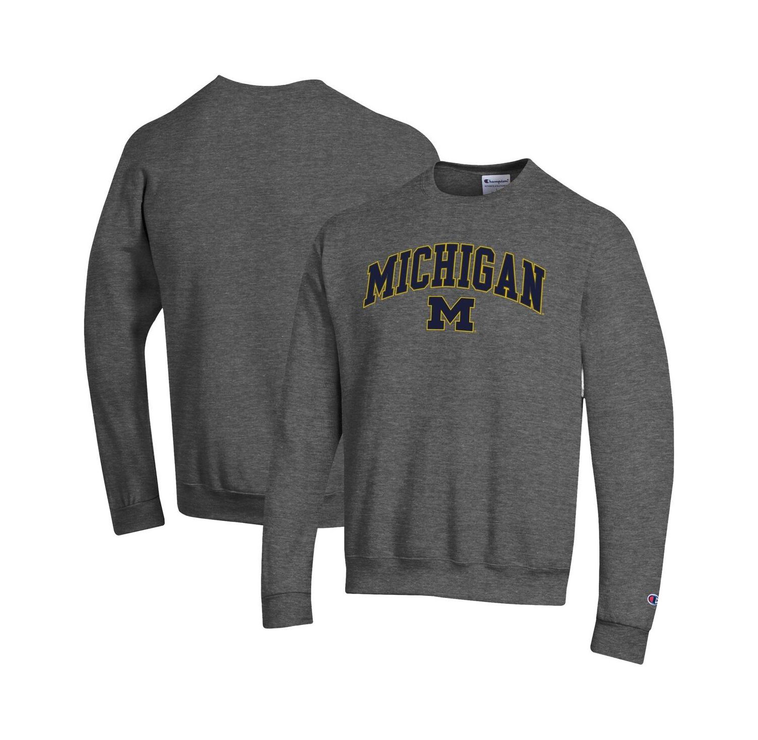Men's Heather Charcoal Michigan Wolverines Arch Over Logo Pullover Sweatshirt