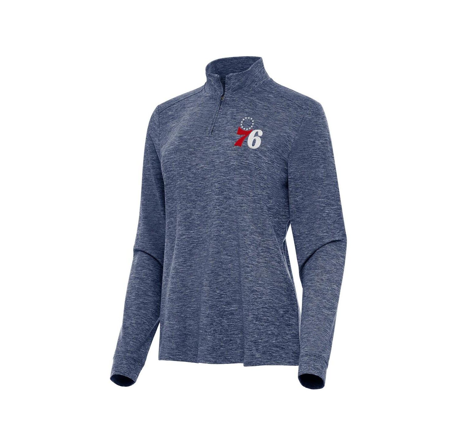 Women's Heather Navy Philadelphia 76ers Mentor Quarter-Zip Mock Long Sleeve Sweatshirt