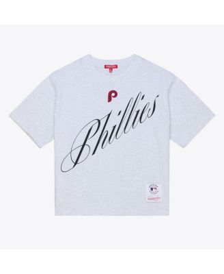 Women's Heather Gray Philadelphia Phillies Script Cropped Boxy T-Shirt