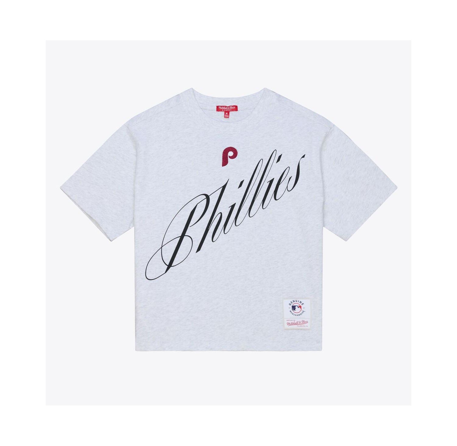 Women's Heather Gray Philadelphia Phillies Script Cropped Boxy T-Shirt