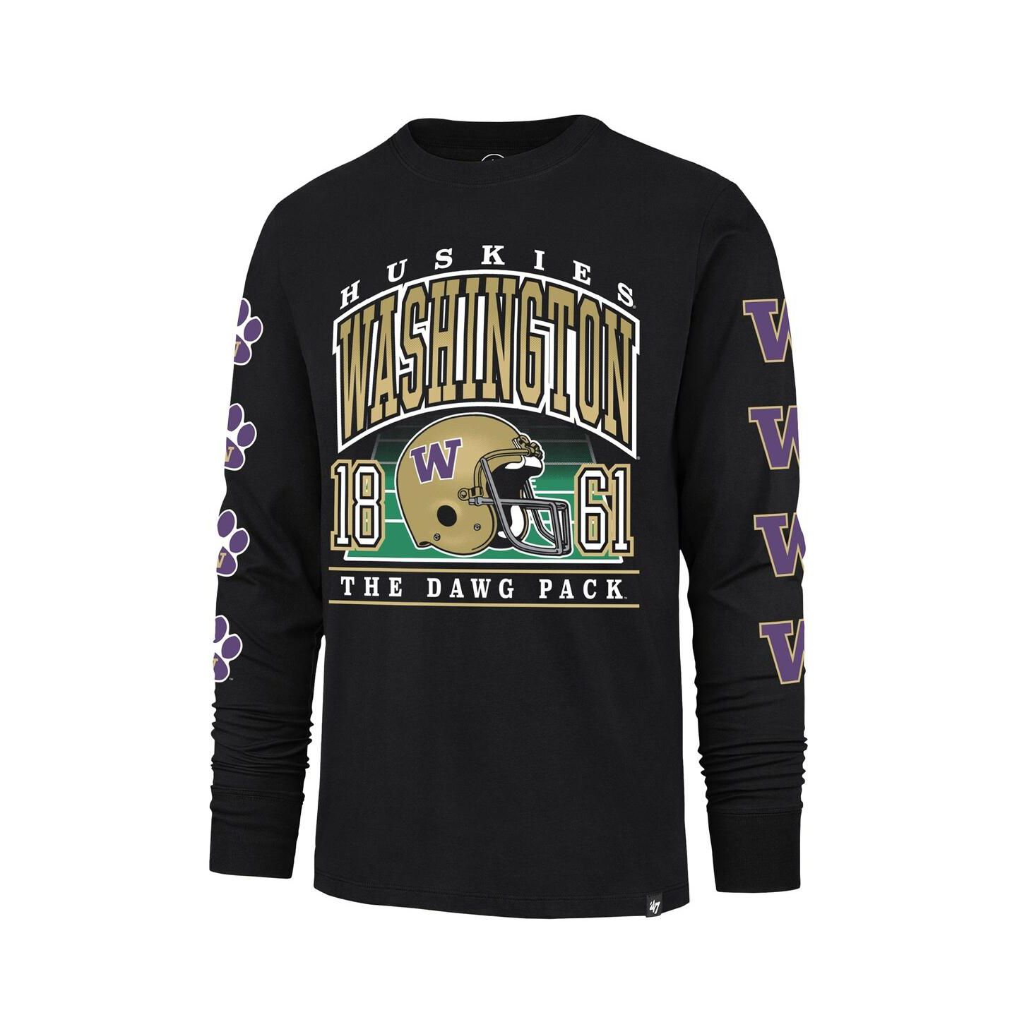Мужская футболка '47 Brand Black Washington Huskies Go Big Long Sleeve — фото 2
