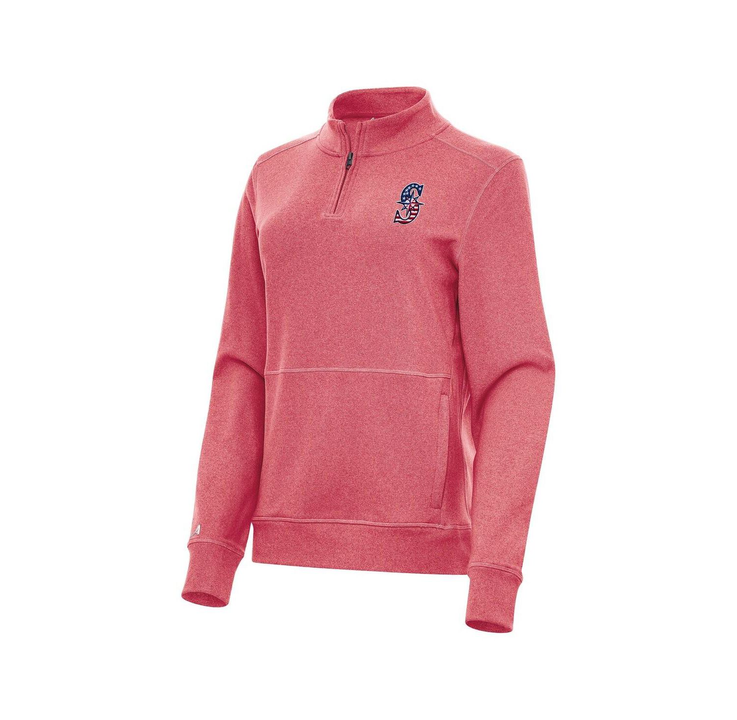 Women's Heather Red Seattle Mariners Crush Stars and Stripes Team Logo Quarter-Zip Pullover Sweatshirt