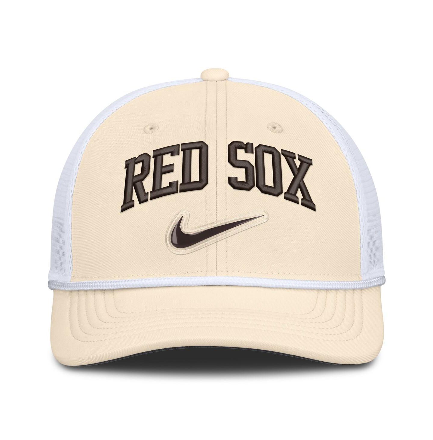 Мужская кепка Nike Natural/White Boston Red Sox Rise Dri-FIT Trucker Adjustable Hat — фото 2