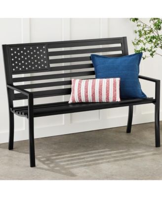 Indoor Outdoor Steel Garden Bench American Flag Backrest, 790lb Capacity