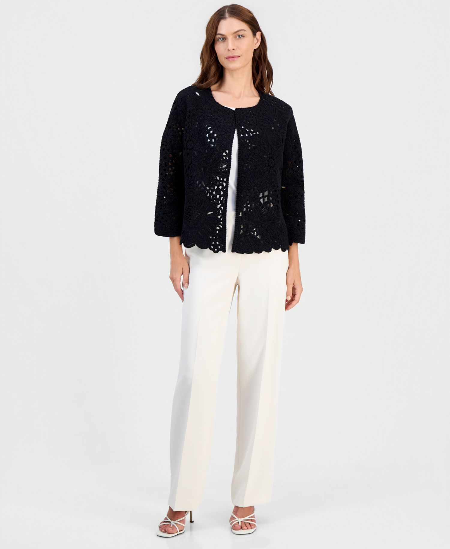 Women's Floral Scalloped Long-Sleeve Cardigan