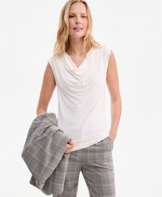 Women's Pleated Cowl-Neck Sleeveless Top
