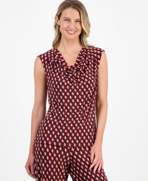 Женский топ Anne Klein Printed Cowlneck Sleeveless Top, цвет: Ржавый разноцветный