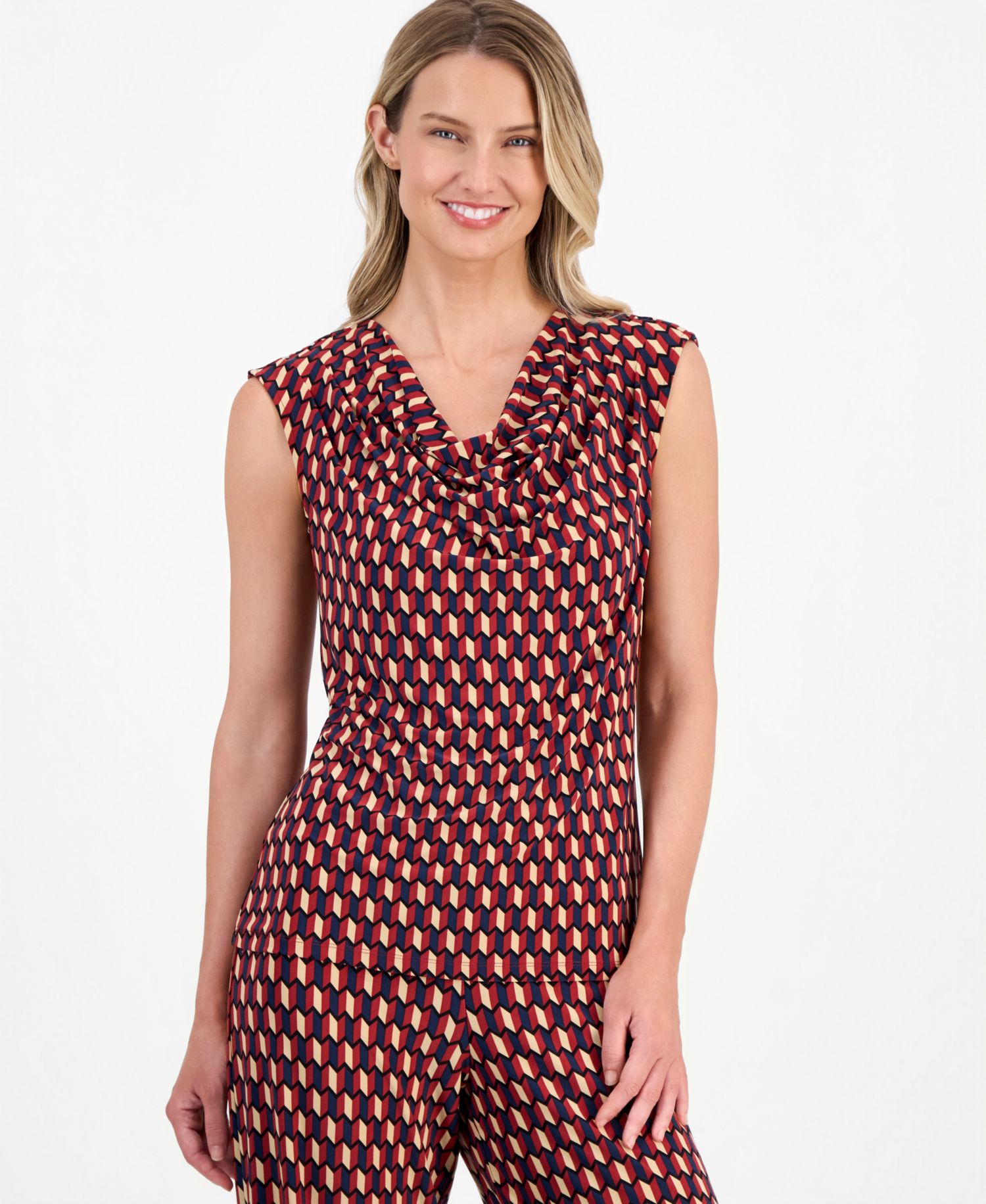 Women's Printed Cowlneck Sleeveless Top
