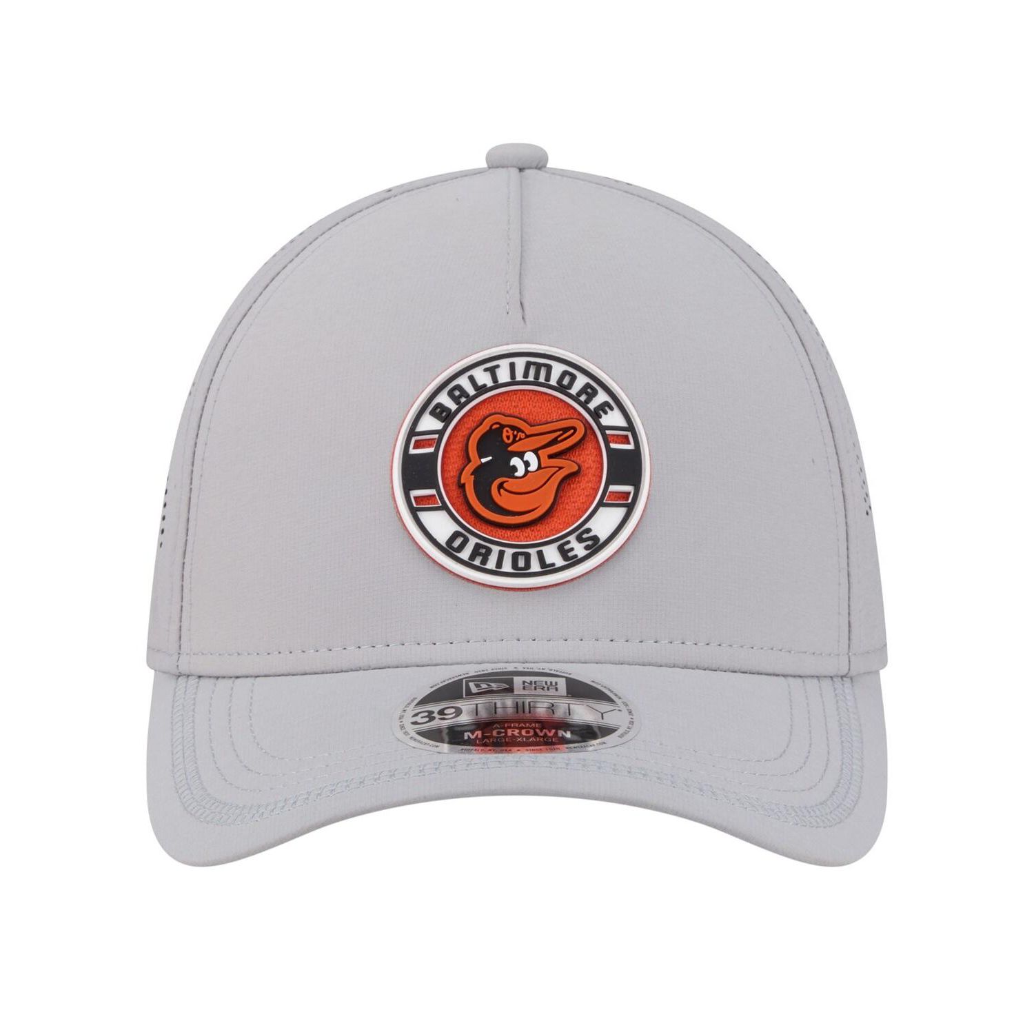 Men's Gray Baltimore Orioles Patch 39THIRTY A-Frame M-Crown Perforated Flex Hat