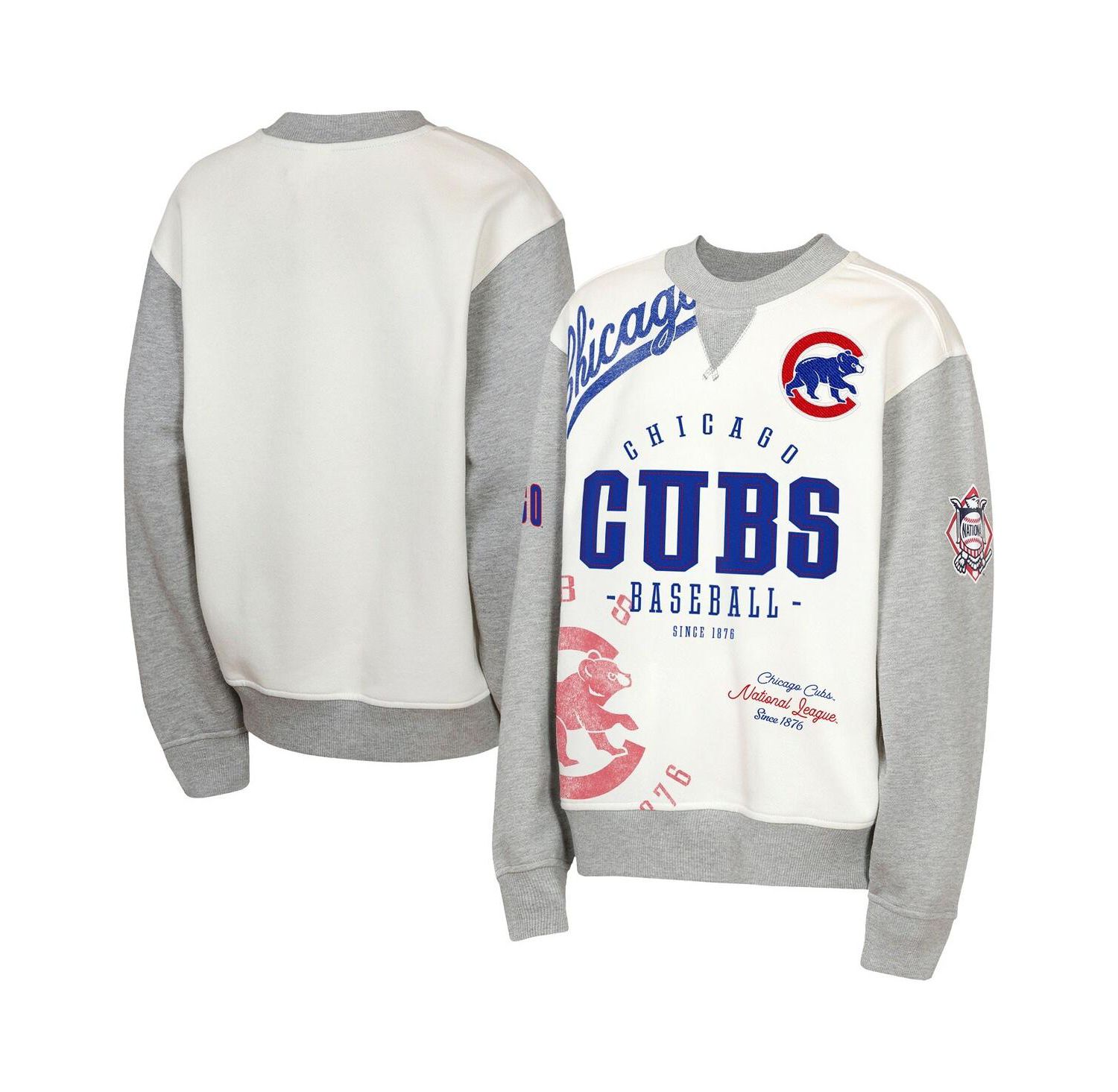 Big Boys and Girls Cream/Gray Chicago Cubs Big League Power Hit Fleece Sweatshirt