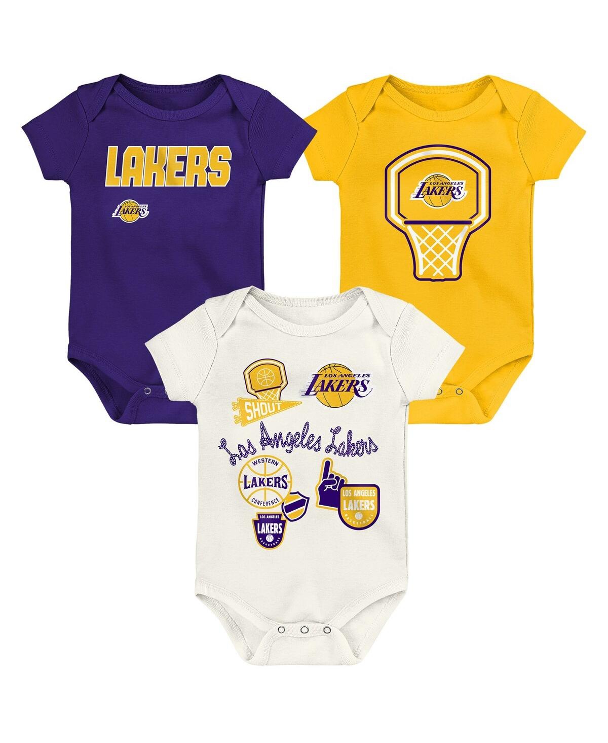 Outerstuff Baby Boys And Girls 3-pack Los Angeles Lakers Littlest Player Bodysuit Set In Yellow
