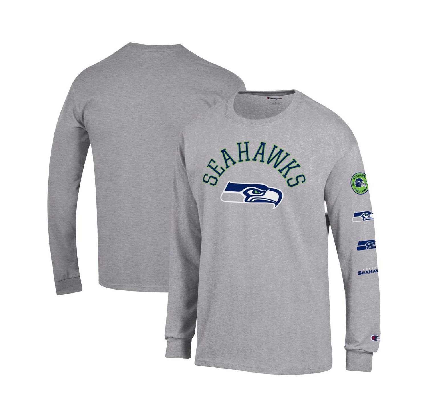 Men's Heather Gray Seattle Seahawks Seal Long Sleeve T-Shirt