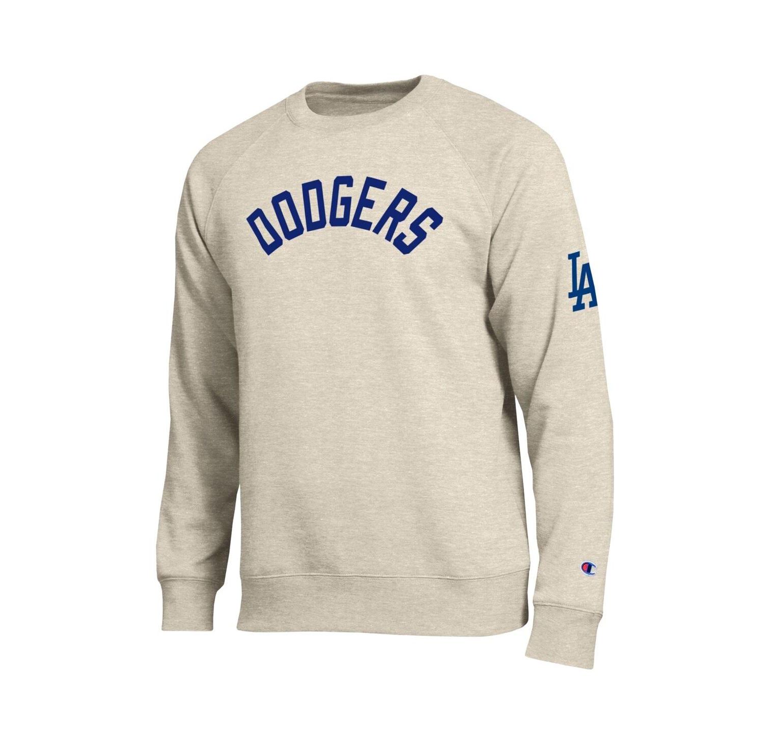 Men's Oatmeal Los Angeles Dodgers All-Star Soft Felt Raglan Sweatshirt