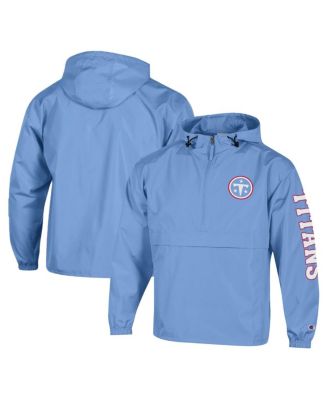 Men's Light Blue Tennessee Titans Packable Hooded Windbreaker Half-Zip Jacket