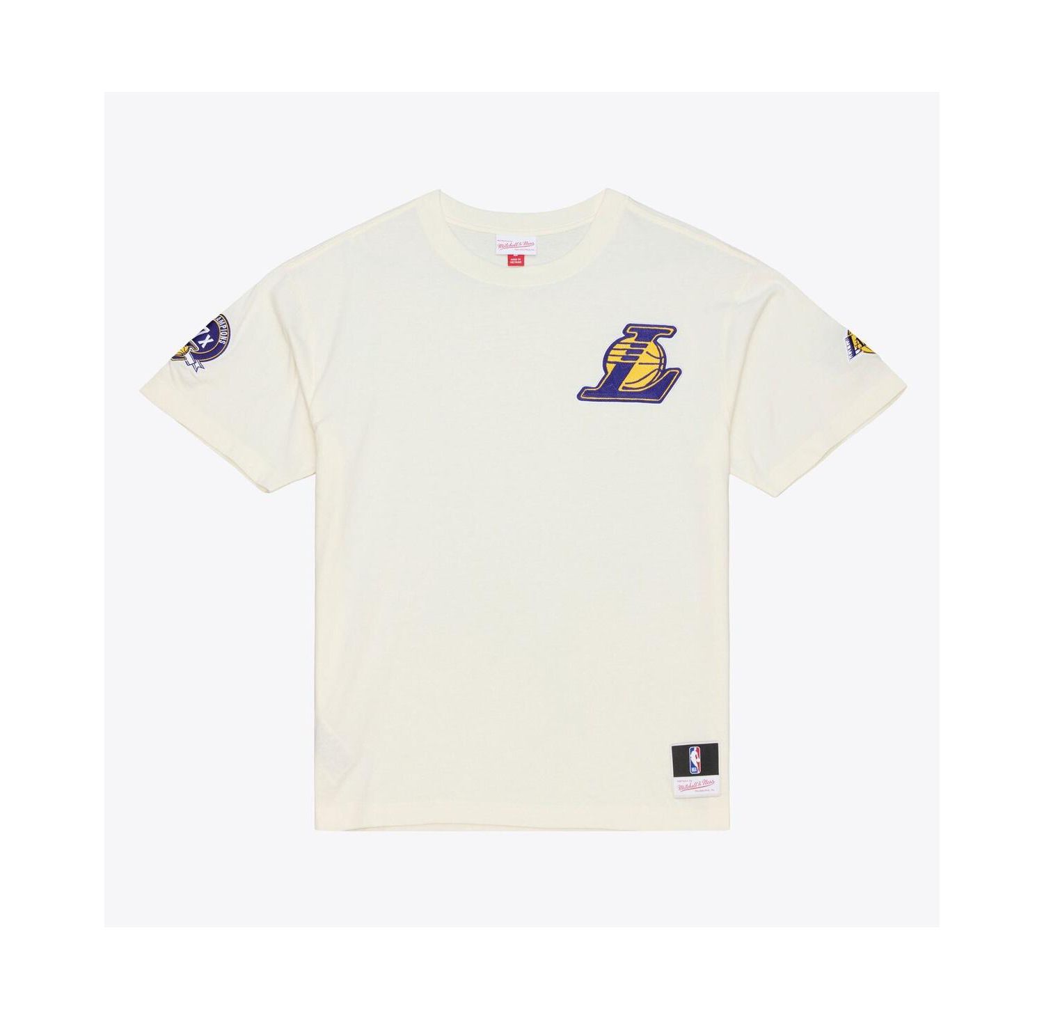 Men's Cream Los Angeles Lakers Hardwood Classics Chainstitch Premium T-Shirt