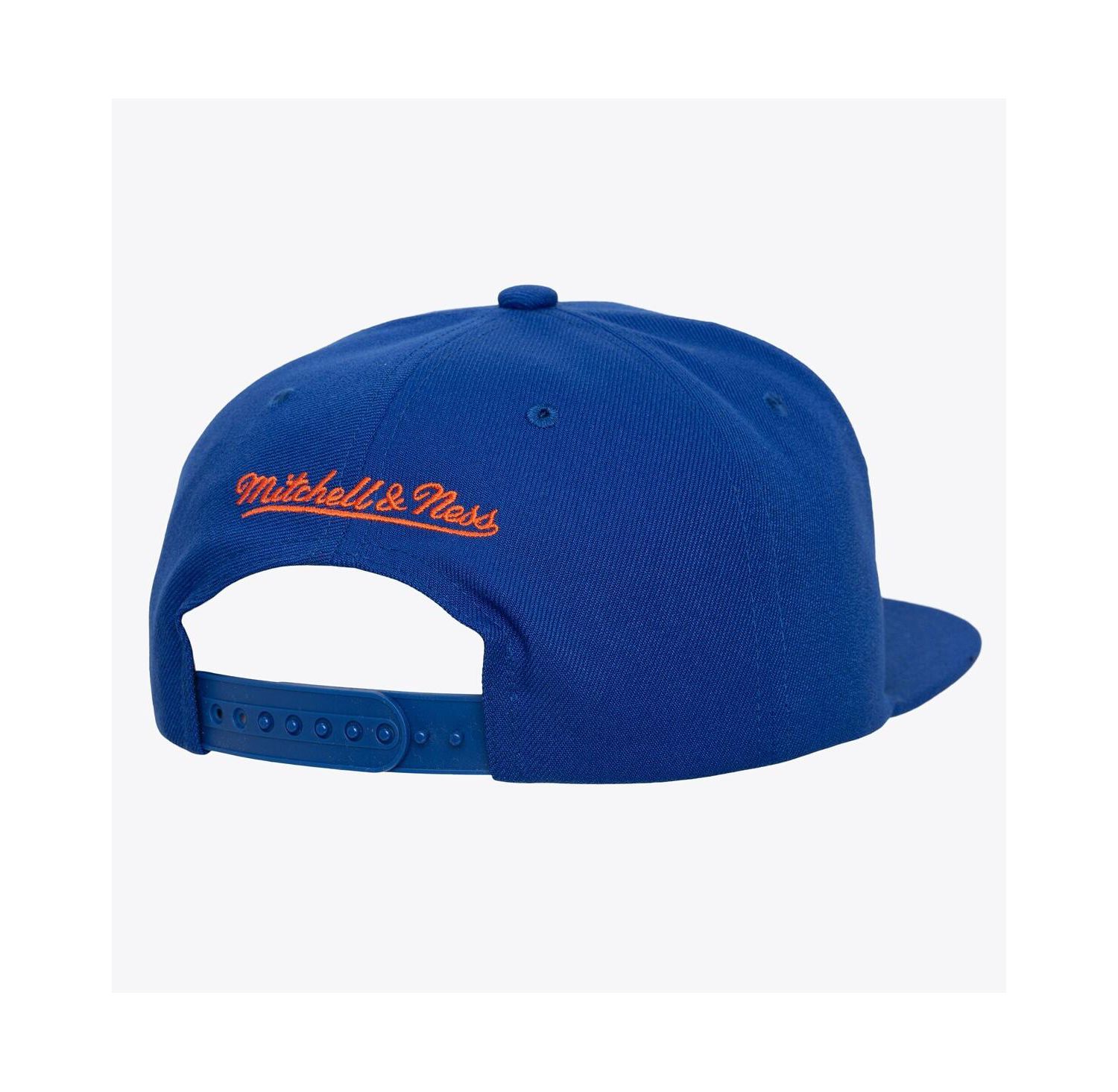 Men's Blue New York Knicks Hardwood Classics Old School Stacked Text Snapback Hat