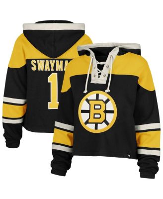 Women's Jeremy Swayman Black Boston Bruins Superior Lacer Cropped Pullover Hoodie