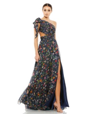 Women's Tied One Shoulder Cut-Out Flowy Gown