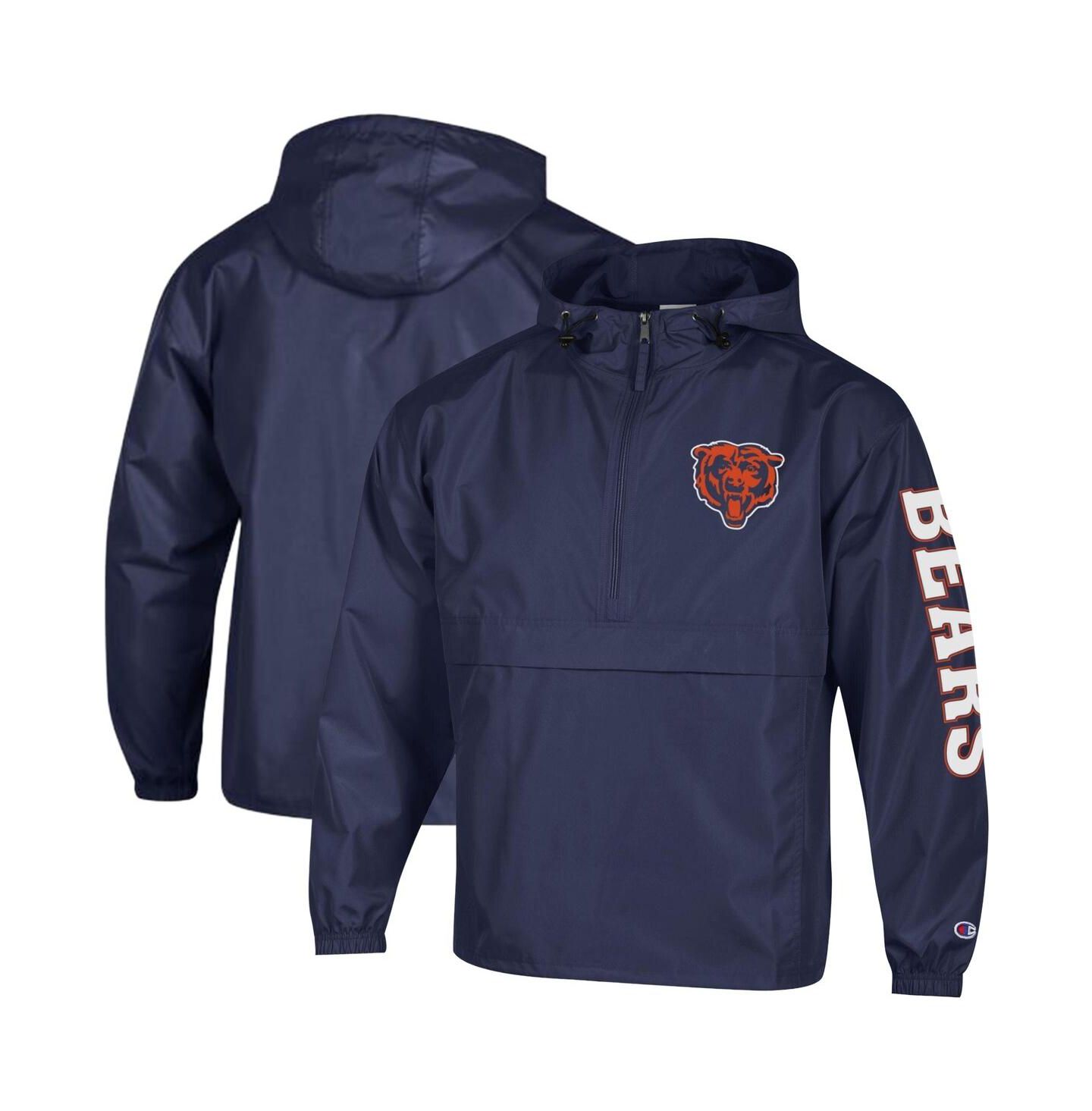 Мужская куртка Champion Navy Chicago Bears Packable Hooded Windbreaker Half-Zip — фото 1