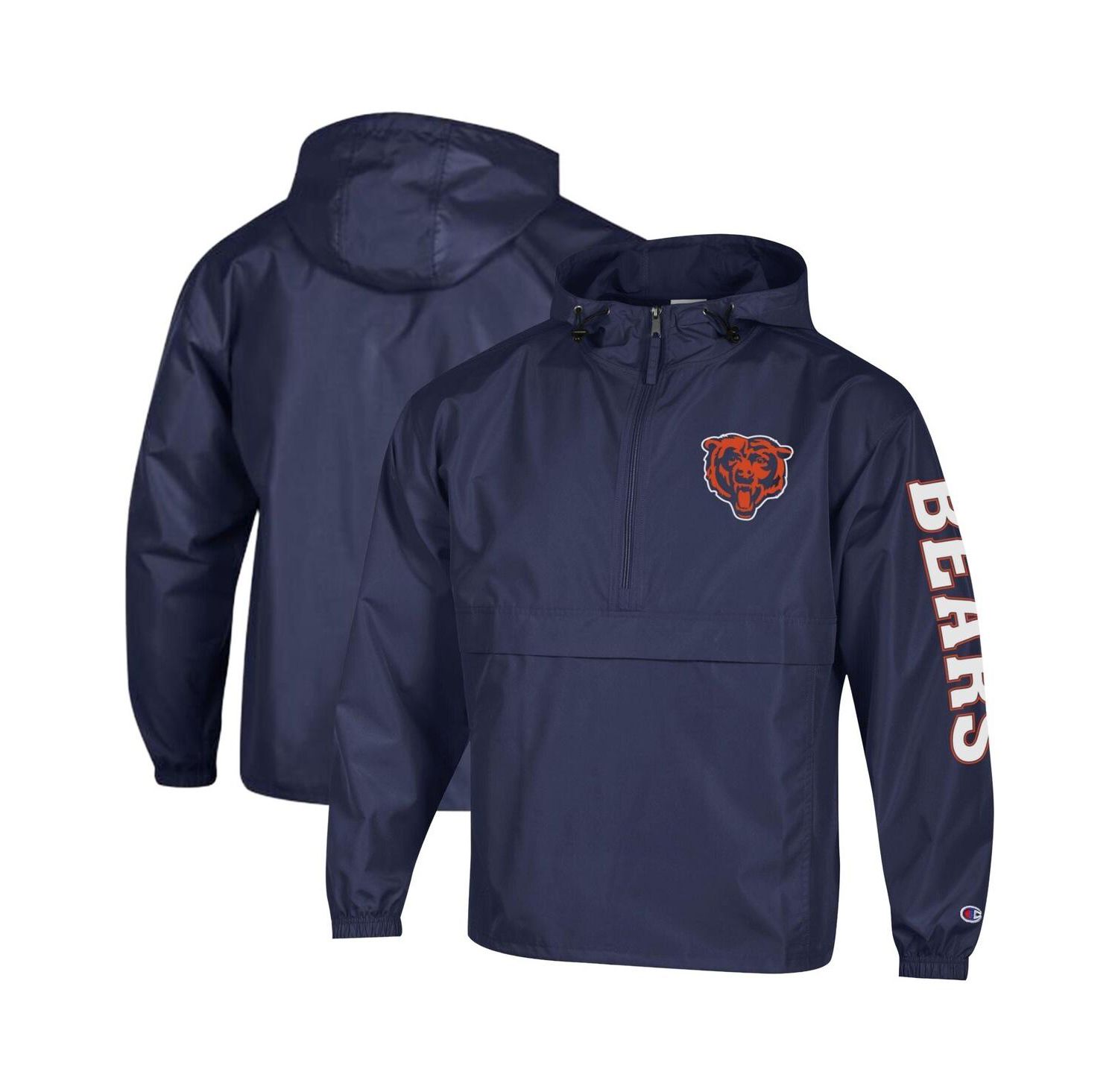 Men's Navy Chicago Bears Packable Hooded Windbreaker Half-Zip Jacket