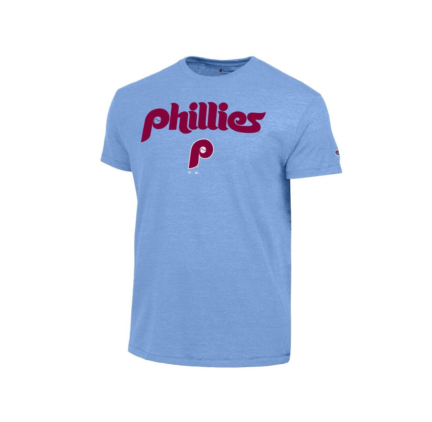 Men's Light Blue Philadelphia Phillies Cooperstown Wordmark Lockup Tri-Blend T-Shirt