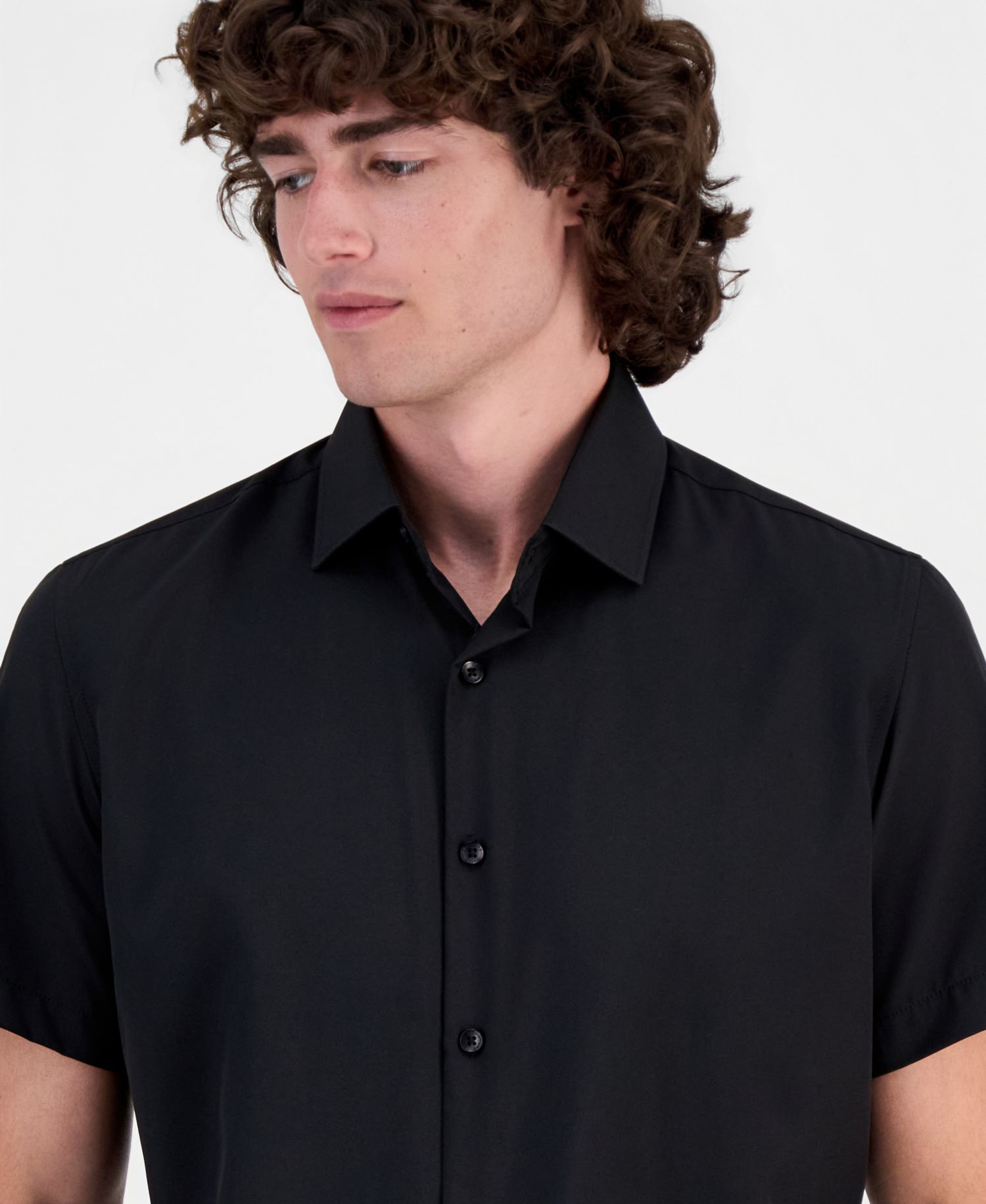 Men's Slim-Fit Four-Way Stretch Solid Short-Sleeve Dress Shirt