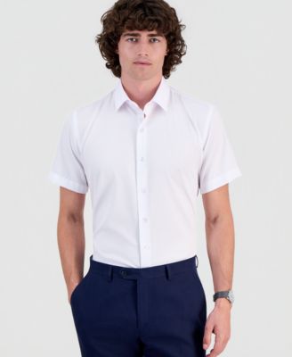 Men's Slim-Fit Four-Way Stretch Solid Short-Sleeve Dress Shirt 