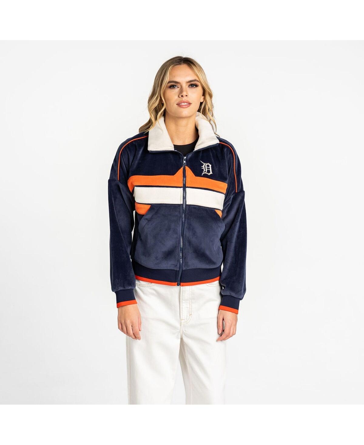 The Wild Collective Women's Navy Detroit Tigers Velvet Cord Full-Zip Jacket