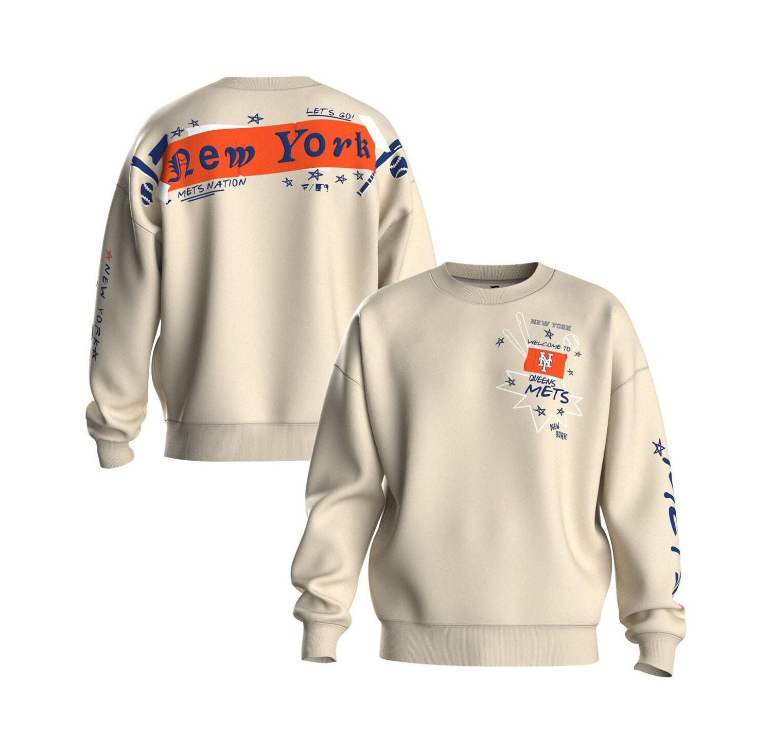 Women's Beige New York Mets Graffiti Fleece Sweatshirt