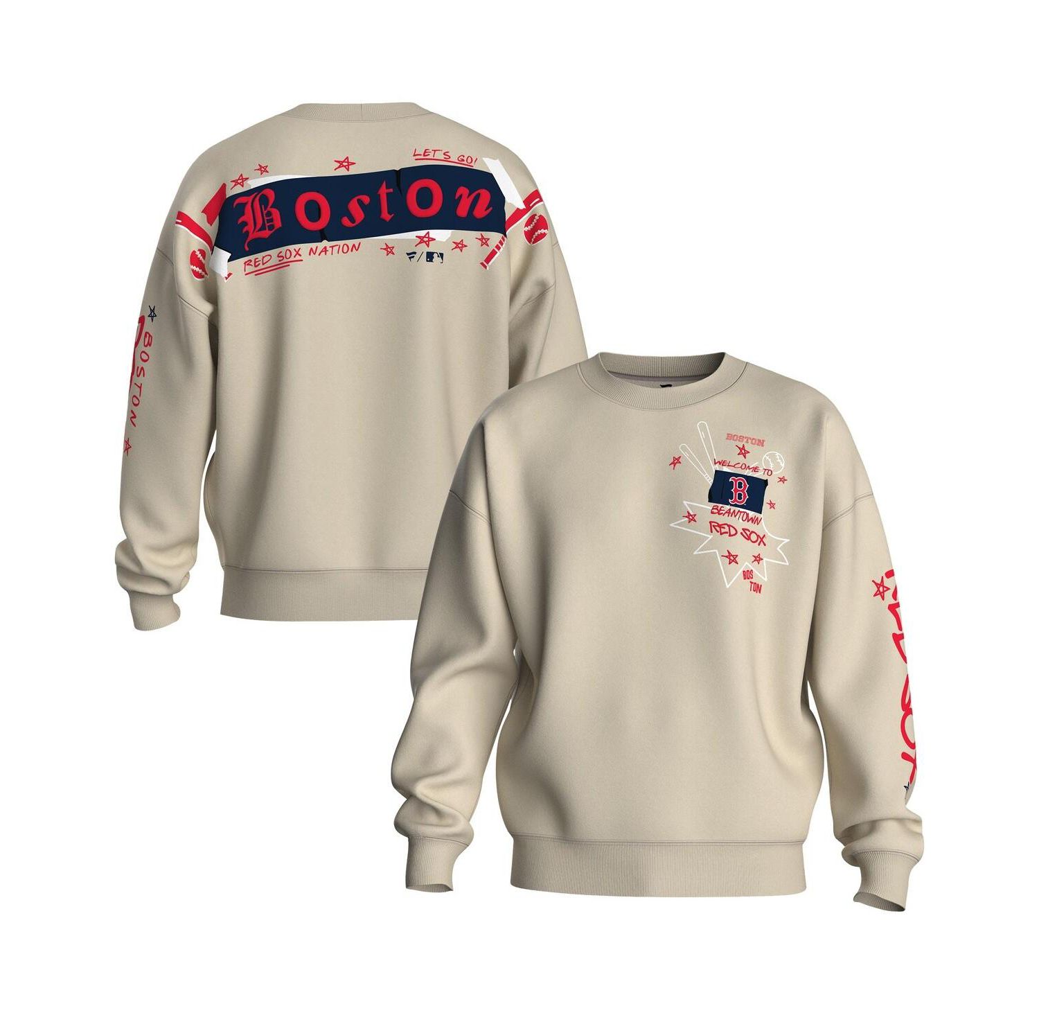 Women's Beige Boston Red Sox Graffiti Fleece Sweatshirt