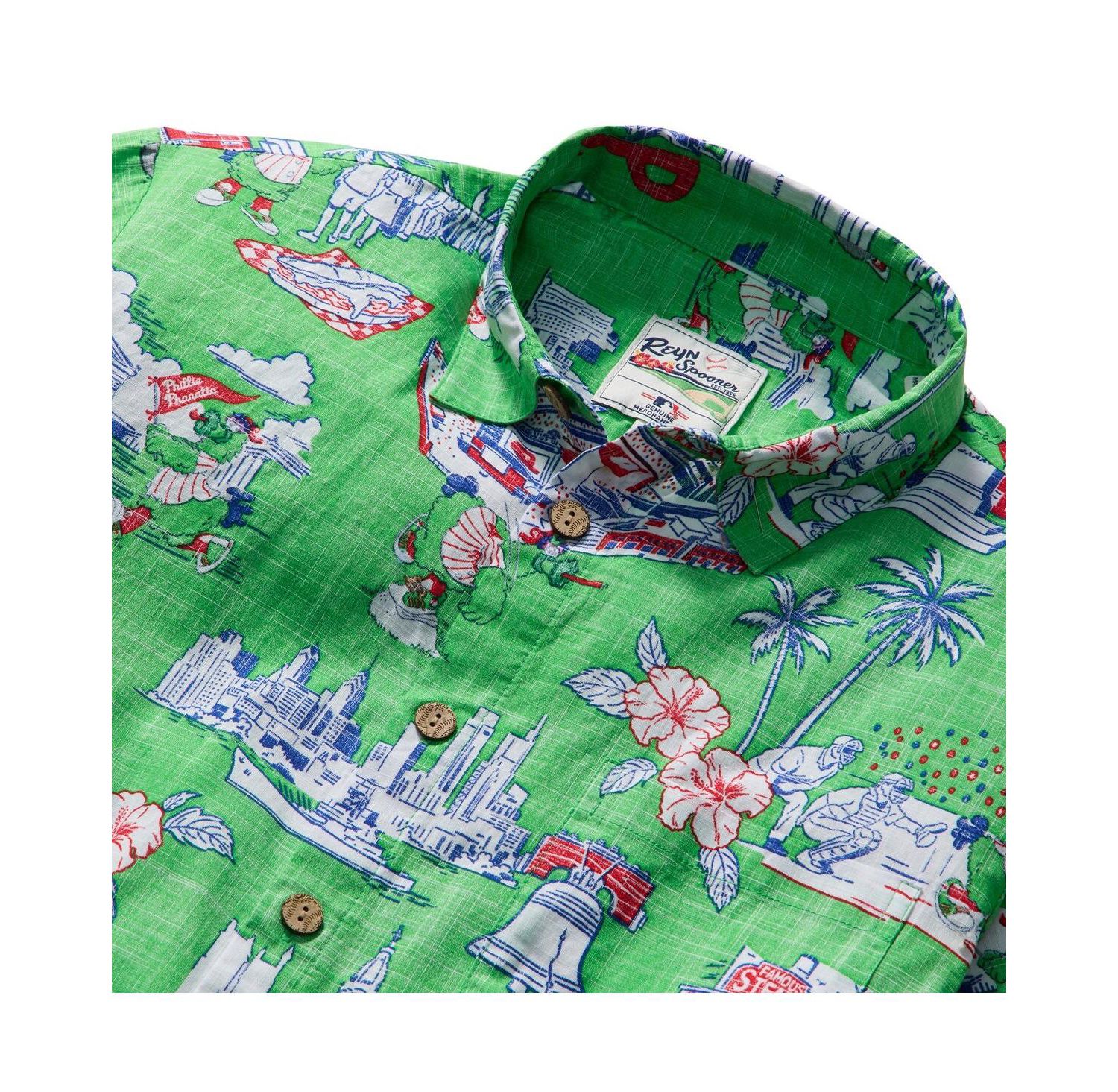 Men's Green Philadelphia Phillies Scenic Tri-Blend Button-Down Shirt