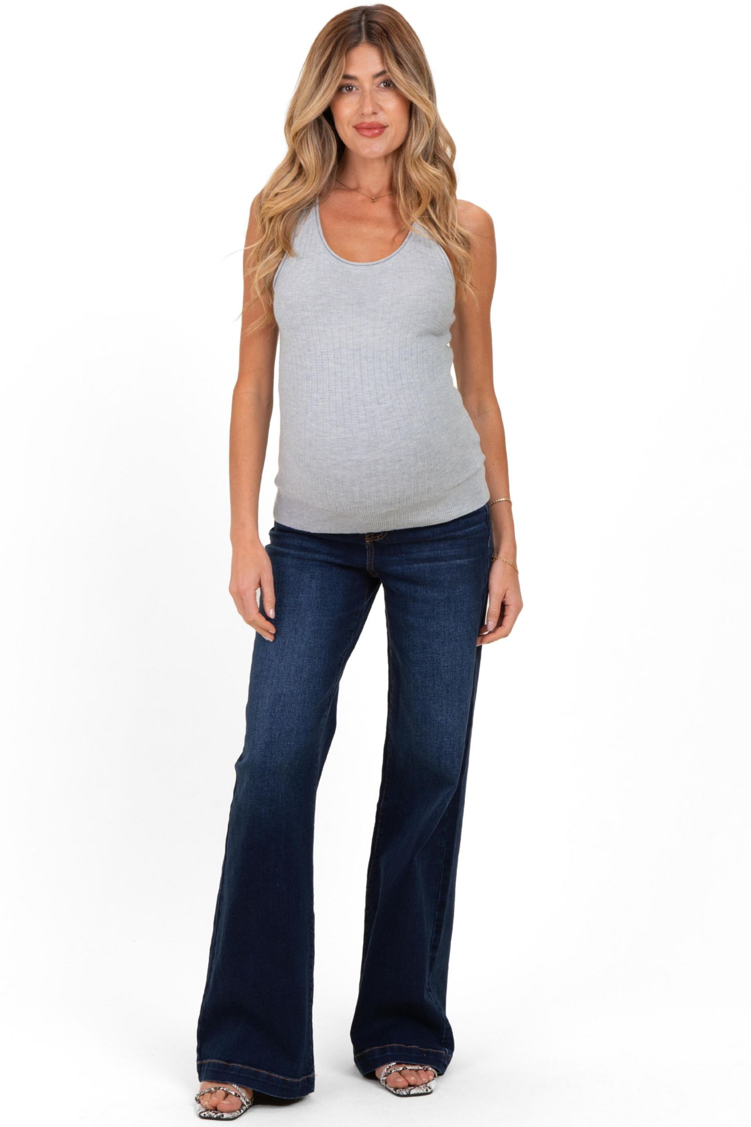 Women's Navy Dark Wash Wide Leg Jeans